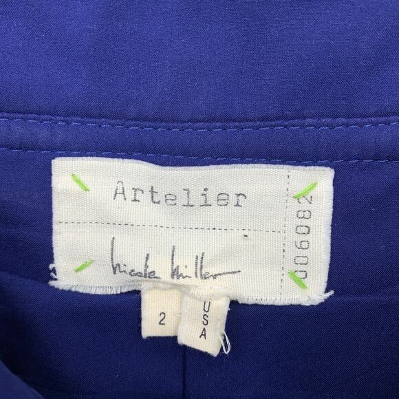 Nicole Miller A-Line Pleated Mini Skirt Womens Sz 2 Blue Lamb Leather Zip Front - Picture 5 of 6